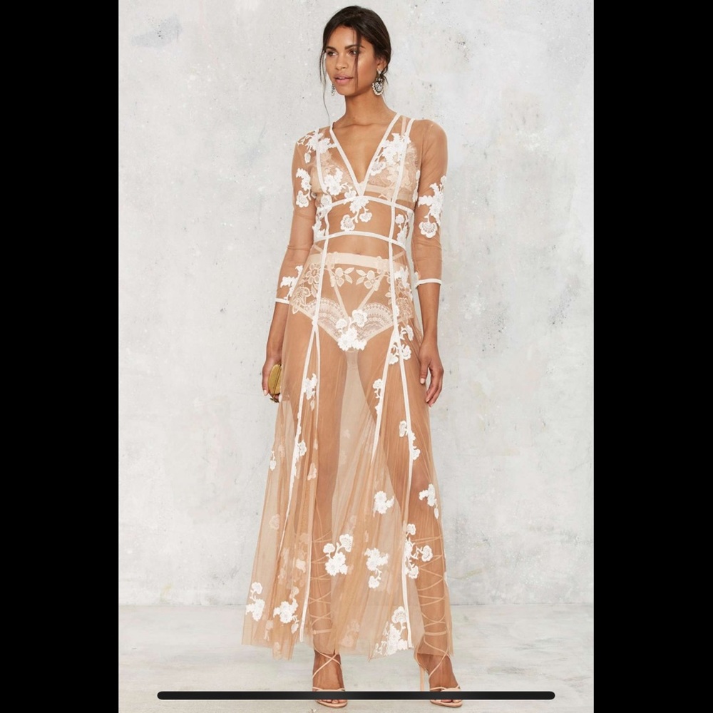 For Love & Lemons Elenora Embroidered Maxi Dress - Nude